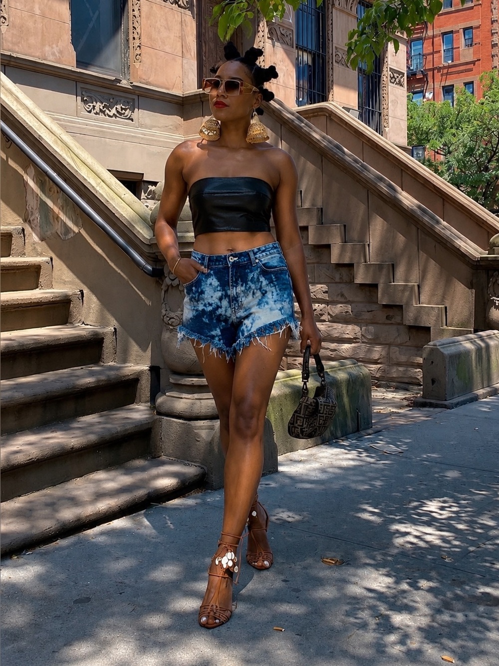 Vintage Bleach Tie Dye Distressed High Hip Shorts